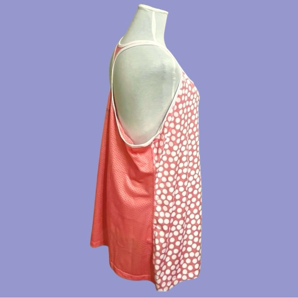 Nike Dri-Fit Racerback Tank Top-Size XL Slim Fit Orange and White Polka Dots - Picture 2 of 8